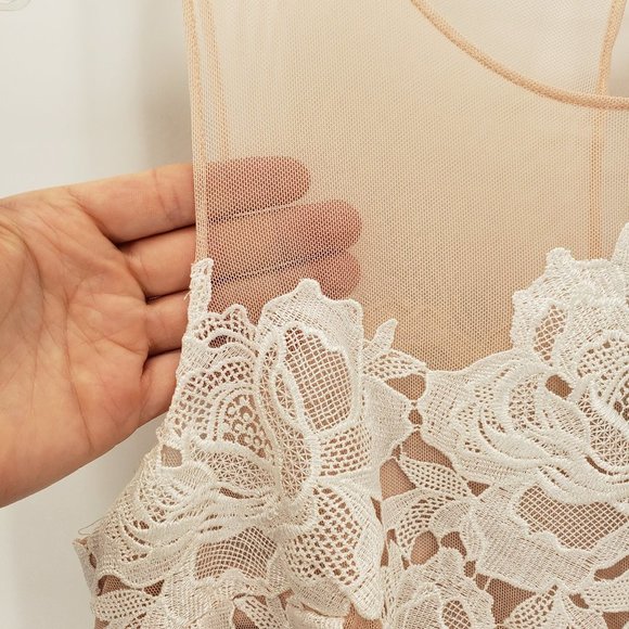 JULIA JORDAN White Lace Overlay & Dust Pink Mesh A-Line Dress 10 - Picture 3 of 9